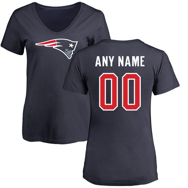 Women New England Patriots NFL Pro Line Navy Any Name and Number Logo Custom Slim Fit T-Shirt